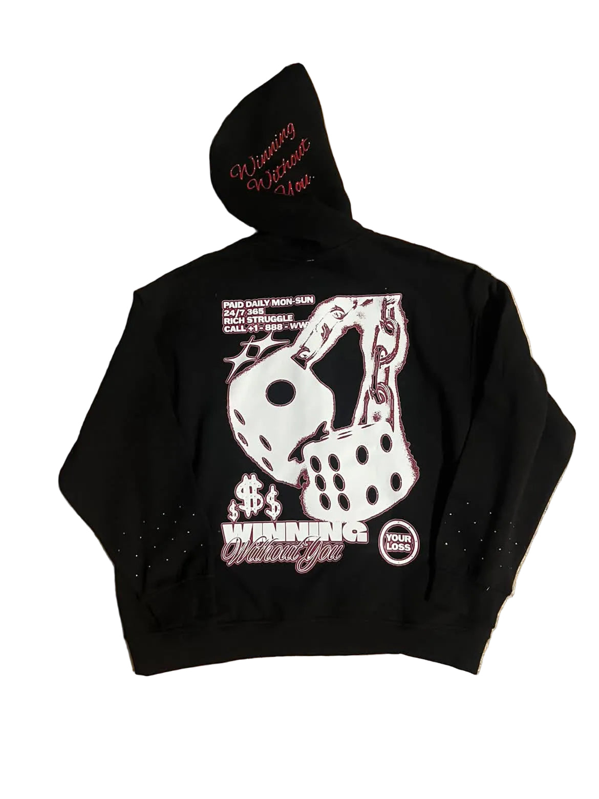 Winning Without You No Remorse Crystal Zip Hoodie — back view