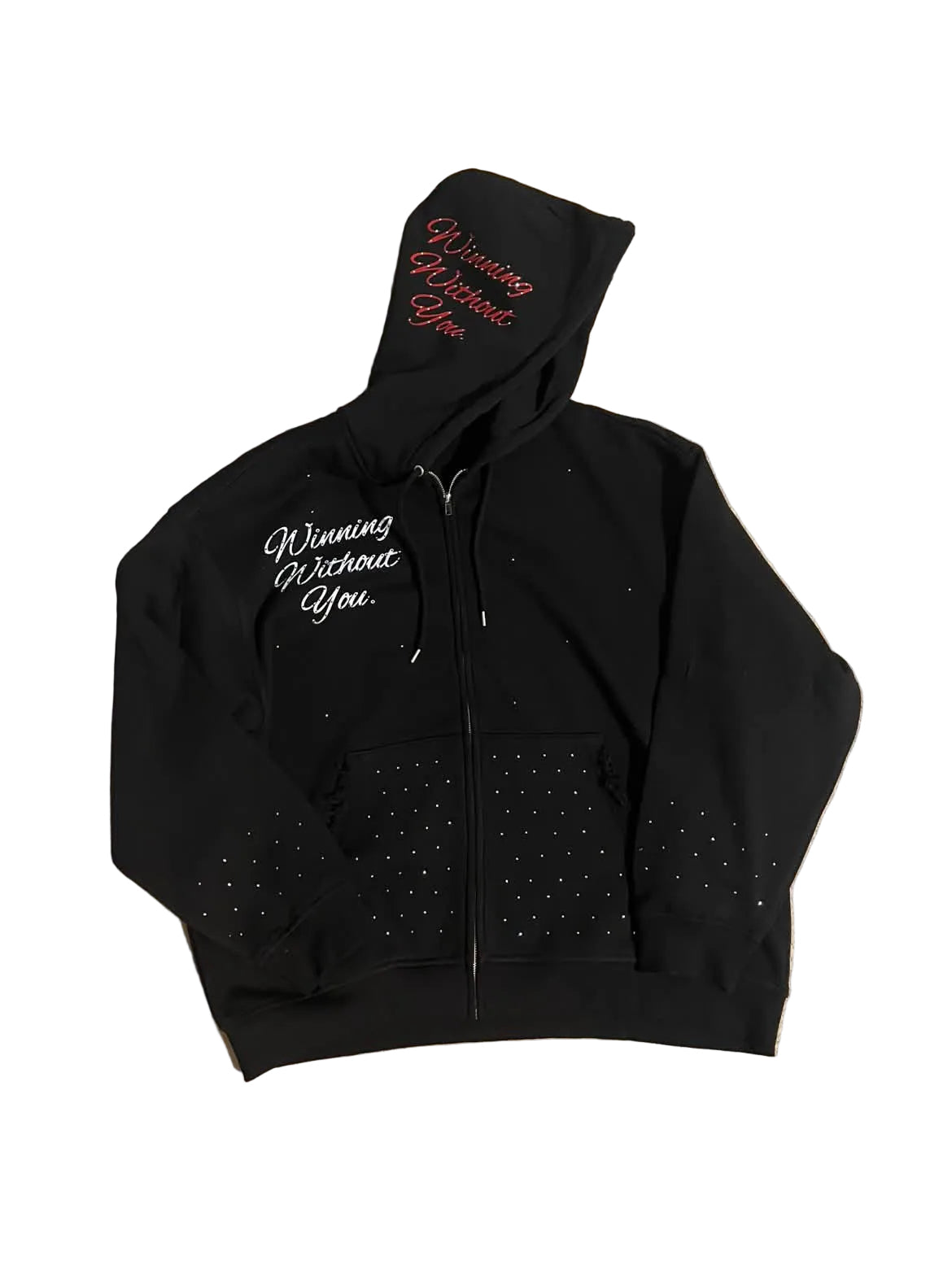 Winning Without You No Remorse Crystal Zip Hoodie — front view