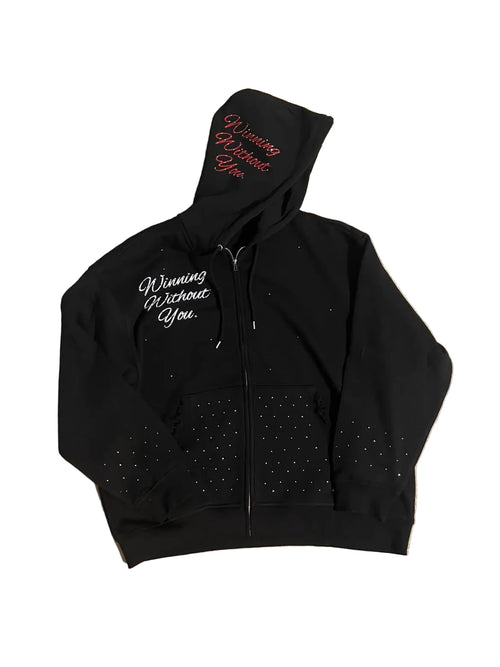 Winning Without You No Remorse Crystal Zip Hoodie — front view