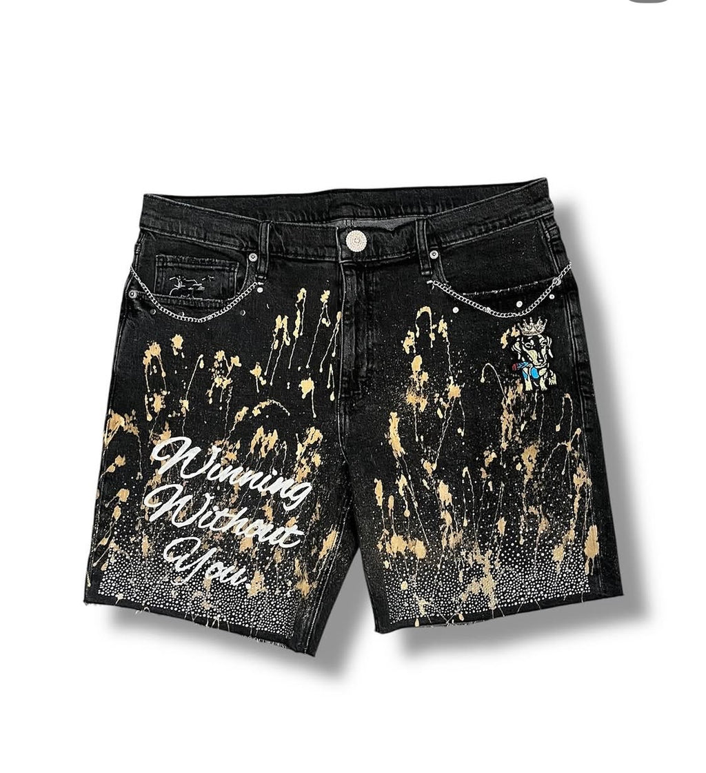 WINNINGWITHOUTYOU Black Gold Exotic denim shorts front