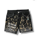 WINNINGWITHOUTYOU Black Gold Exotic denim shorts front