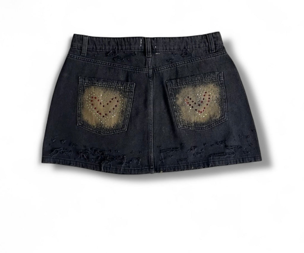 WINNINGWITHOUTYOU Black Gold Heart denim skirt back