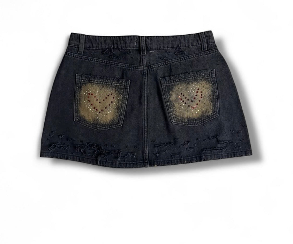 WINNINGWITHOUTYOU Black Gold Heart denim skirt back