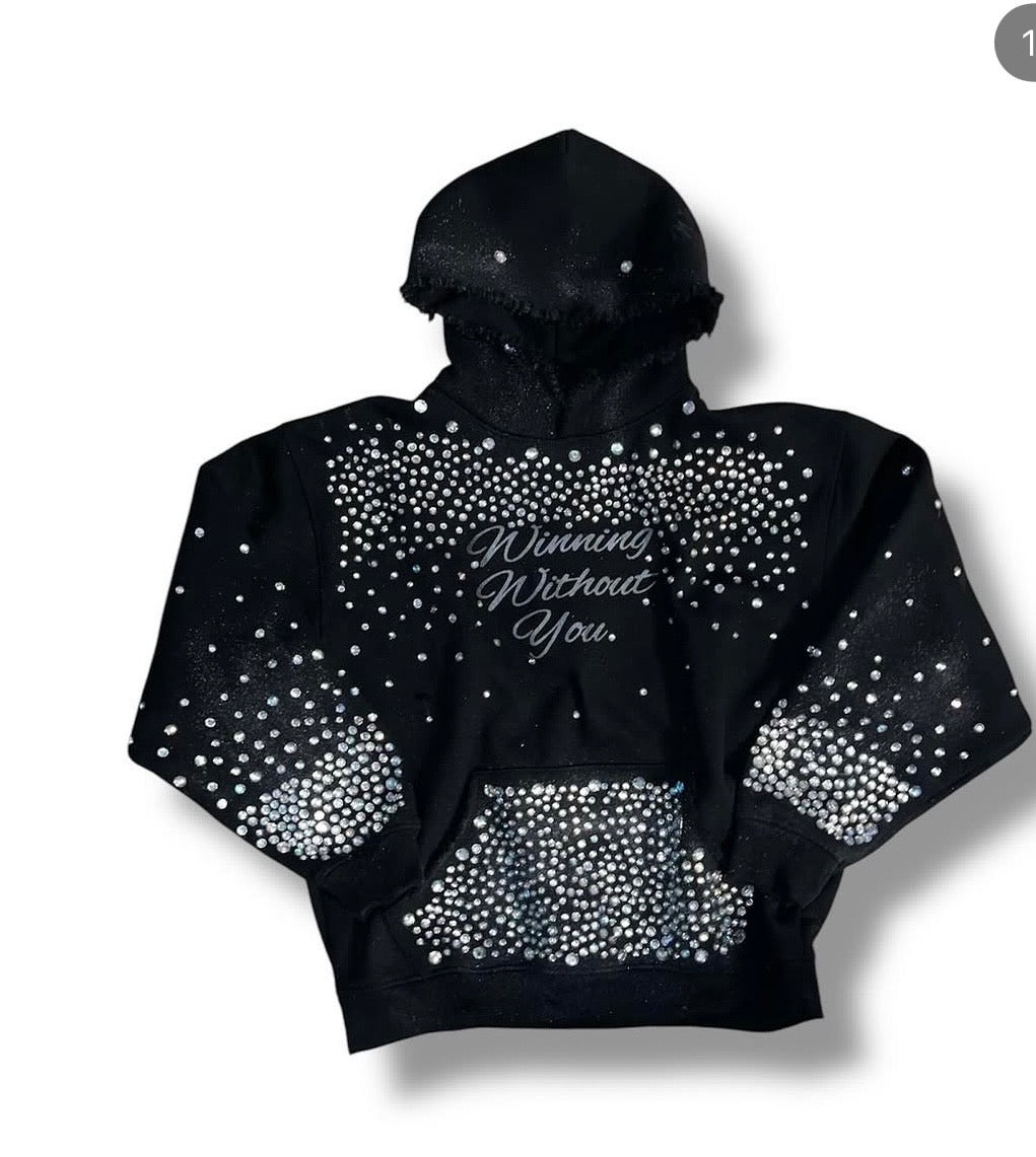 WWY Black Crown Hoodie — embellishment detail