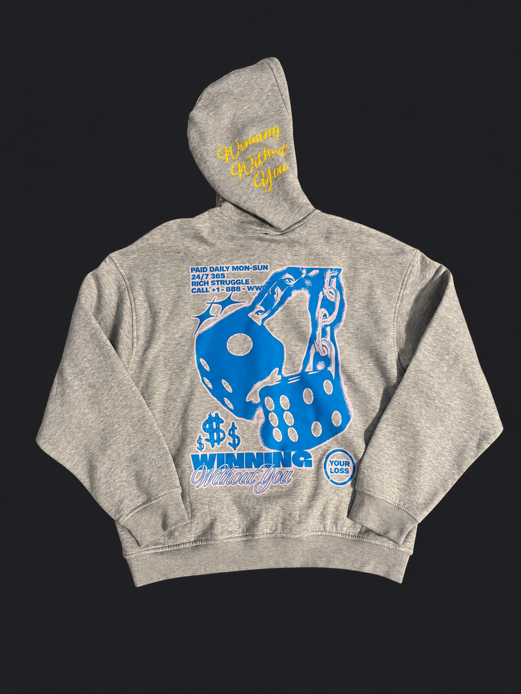 WWY “Blue Fortune” Zip Hoodie — back view