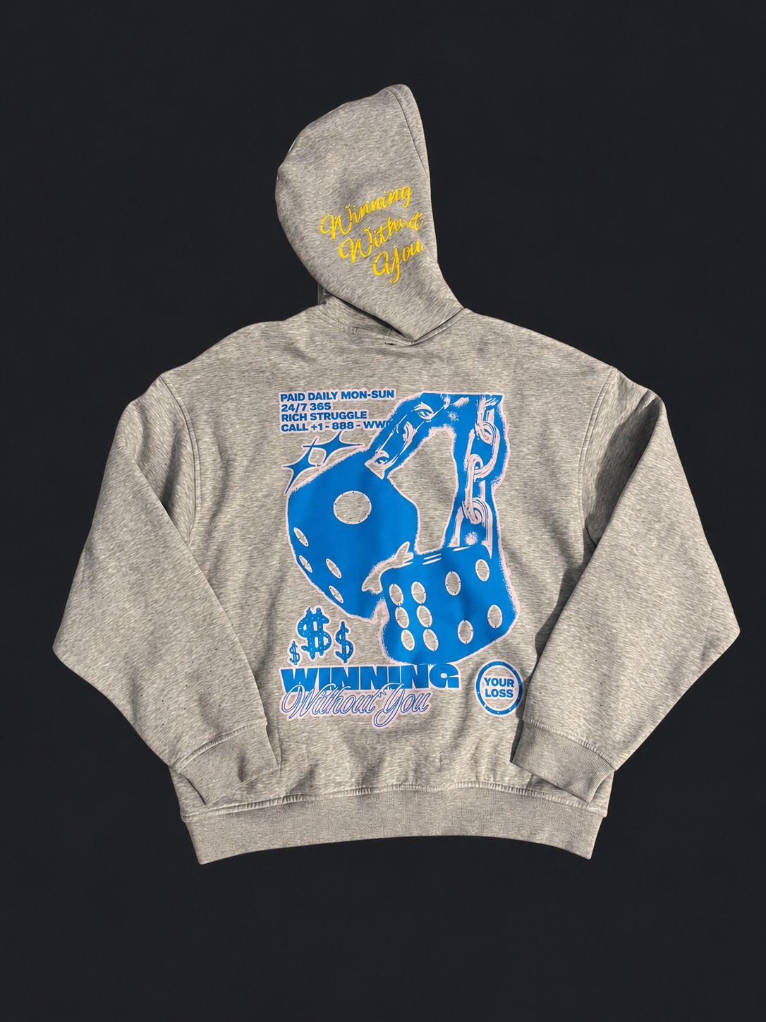 WWY “Blue Fortune” Zip Hoodie — back view