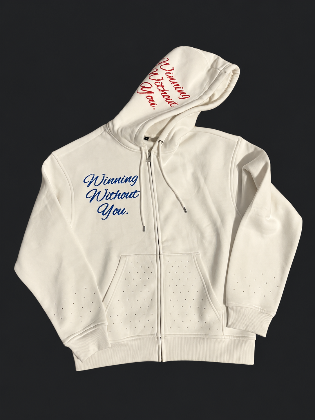 WWY “Ivory Stakes” Zip Hoodie — front view