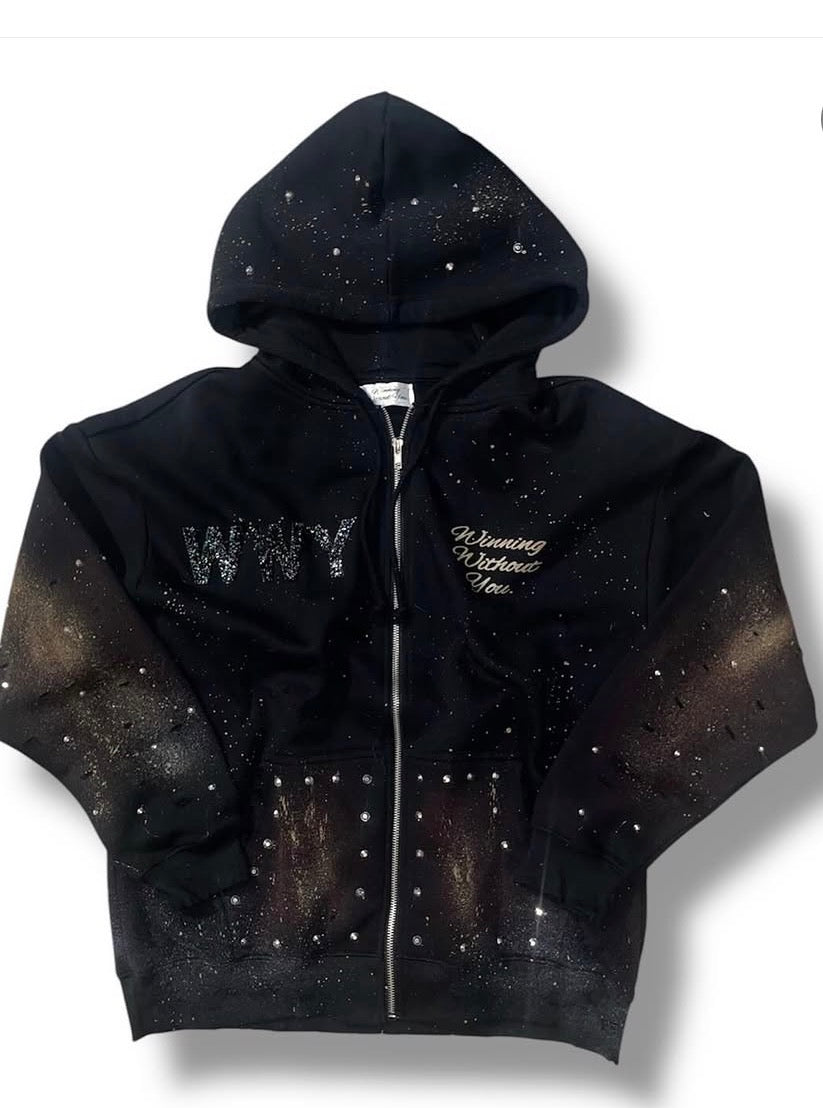 WWY Midnight Status Crystal Zip Hoodie front